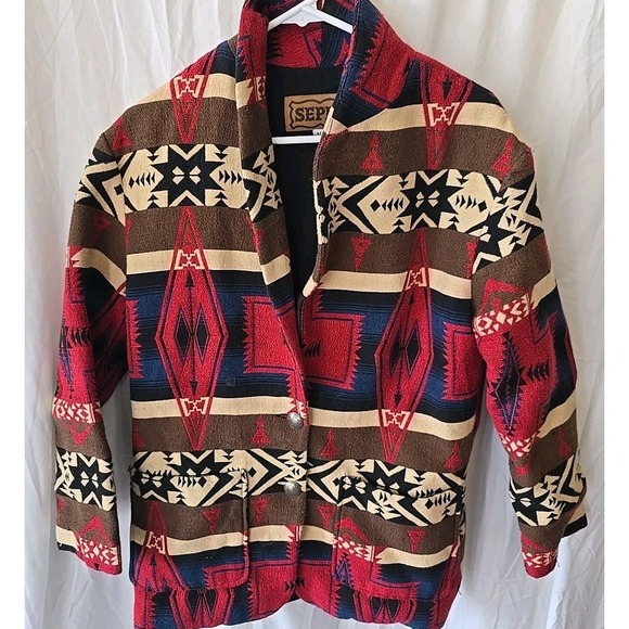 Vintage Seppe Southwestern Navajo Aztec Blanket Style Blazer Jacket Made USA M - Picture 2 of 16